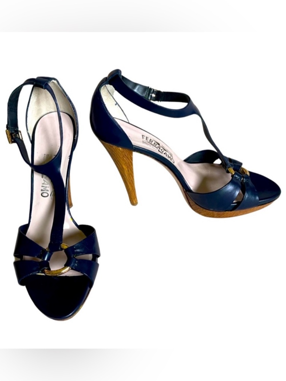 Salvatore Ferragamo Navy Blue Heels Sandals
